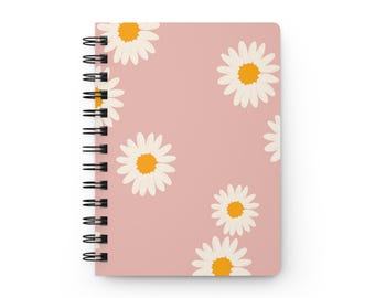 Pink Daisy Spiral Journal | Floral Notebook, Lined Stationery