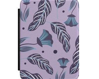 Teal Floral Leaves Kindle Case | Purple Botanical E-Reader Cover