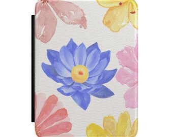 Watercolor Floral Kindle Case | Blue Lotus Flower Pattern