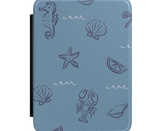 Nautical Seashell Pattern Kindle Case | Ocean Blue E-Reader Cover