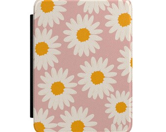 White Daisy Pattern Kindle Case | Pink Floral E-Reader Cover