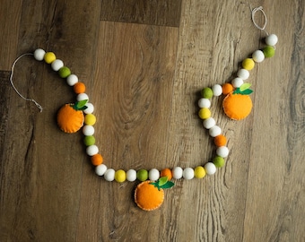 Handmade Felt Pom Pom Garland with Orange Accents | Cheerful Home Decor