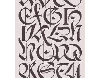 Uma fonte criativa e futurista, padrão de ponto cruz, alfabeto, letras de 5 cm, PDF