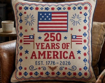 Padrão de ponto cruz para o 250º aniversário dos Estados Unidos, design patriótico para o Dia da Independência (download digital)