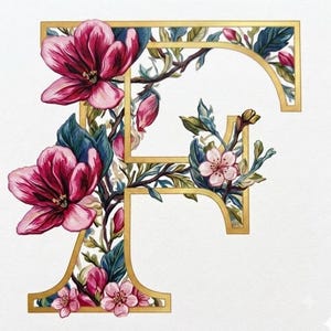 Monogram Cross-Stitch Pattern, Magnolia Flower Letter F, Floral Alphabet Embroidery (PDF Download), unique
