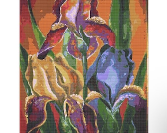 Padrão de Ponto Cruz Buquê de Íris — Download Instantâneo em Formato PDF. Ponto Cruz em Aquarela "Íris", Bordado à Mão, Padrão de Flores.