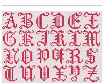 Padrão de ponto cruz do alfabeto gótico, letras caligráficas do inglês antigo (PDF de 3,5 cm)