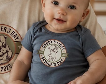 Prima tutina per la festa del papà, con orsetto vintage in stile retrò, set papà e figlio 2026