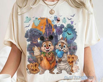 Vintage Disney Halloween png, Chip and Dale Pumpkin png, Mickey Halloween pumpkin, Disney World Spooky Season, Disney Halloween gift