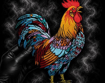 Parche bordado de gallo colorido de 12 pulgadas, parche grande para lomo de pollo, parche para chaqueta de granja, parche para chaleco country western, para planchar o coser.