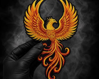 Parche bordado de Fénix de Fuego / Aplique termoadhesivo / Insignia de ave mítica