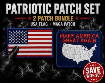 Juego de 2 parches patrióticos / Parche de la bandera estadounidense y parche "Make America Great Again" / Parches bordados de EE. UU. para chaquetas, chalecos, sombreros y bolsos.