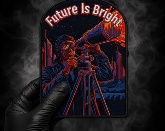 Parche con diseño de telescopio "El futuro es brillante", aplique bordado termoadhesivo de astronomía (30 cm)