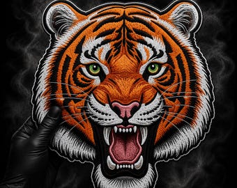 Parche grande bordado con cabeza de tigre para la espalda de la chaqueta, parche de animal salvaje rugiente de la jungla de 30 cm (12 pulgadas)