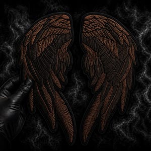 Angel Wings Embroidered Back Patch | Gothic Biker Jacket Applique (Iron On Sew On)