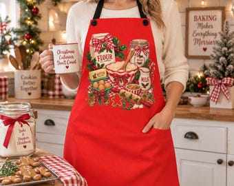 Christmas Baking Apron, Holiday Baker Apron, Christmas Kitchen Apron, Cookie Baking Apron, Festive Cooking Gift, Christmas Hostess Gift