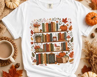 Fall Book Lover Shirt, Cozy Reads Comfort Colors Tee, Autumn Bookshelf Shirt, Pumpkin Bookish Shirt, Cozy Reading Shirt, Fall Teacher Gift