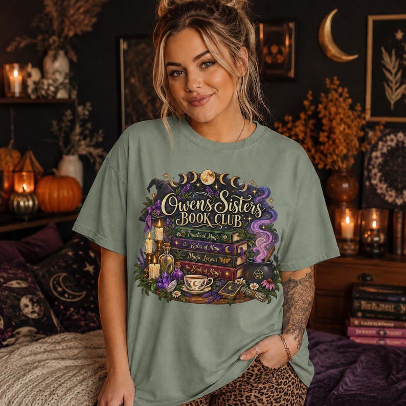 Owens Sisters Book Club Shirt, Practical Magic Tee, Witchy Book Lover Shirt, Comfort Colors 1717, Fall Reading Tee, Magic Book Club Gift image 15