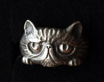 Flat Face Exotic Cat Ring, Sterling silver