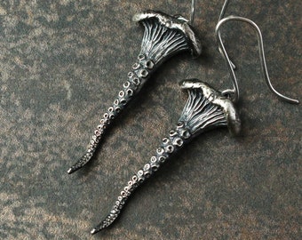 Shroomtacle Earrings, Sterling Silver.