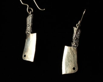 Meat Cleaver Earrings, Sterling Silver