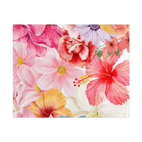 Tropical Watercolor Floral Rolled Poster | Hibiscus Botanical Wall Art