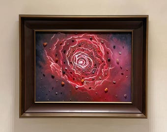 Rose Nebula Crystal Painting, 100% hand-painted, with manually selected and applied crystals. A unique piece of home decor.