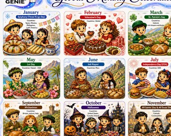 Abendessen-Ideen aus aller Welt | Globale Festtagsaktivitäten für die ganze Familie | Inspirationen für kulturelle Mahlzeiten zum Ausdrucken