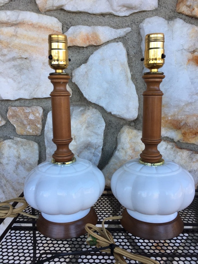 Vintage Mid Century White Milk Glass Table Desk Lamps Lights