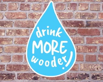 Drink More Wooder sticker / Water Bottle Sticker/ Philly / NJ / Delaware Valley / Funny Sticker / Hydro Sticker / Drink Water Sticker