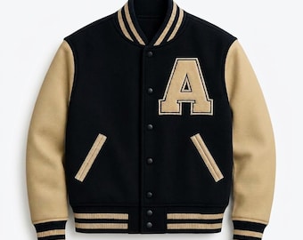 Herren Woll Varsity Jacke mit Leder Ärmeln, College Streetwear Bomberjacke