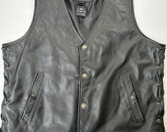 Herren schwarze Echtleder Motorrad Biker Weste, Side Lace Weste, Rider Bekleidung
