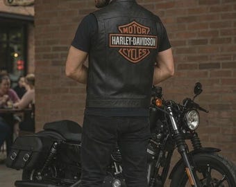Harley-Davidson-Weste aus schwarzem Leder für Herren, echtes Rindsleder Biker Club Gilet