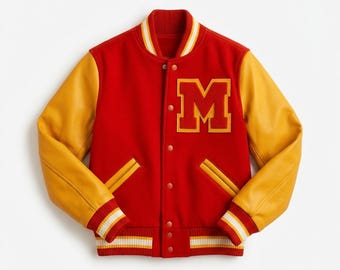 Individuelle rotgoldene Varsity-Jacke aus Wolle & Leder - Unisex College-Bombermantel