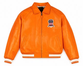 AVIREX Orange Leder Bomberjacke: Vintage Flight Varsity Streetwear Mantel