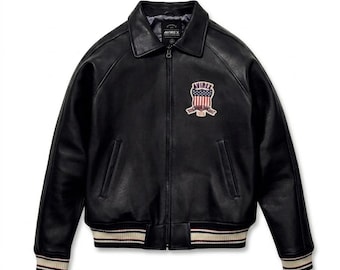 Vintage Avirex Varsity Lederjacke, gestickte amerikanische Flagge Patch-Mantel