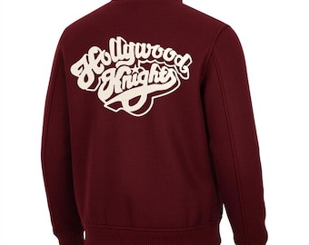Hollywood Knights Varsity Jacke aus kastanienbrauner Wolle, personalisierter Name gestickter Letterman (Cosplay)