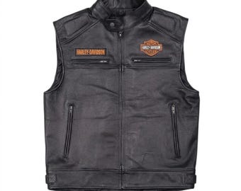 Herren schwarze Leder Motorradweste, Biker Club Weste, Retro Adlerflügel Gilet
