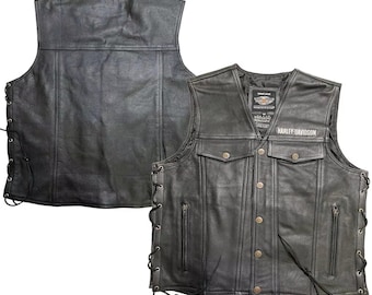 Herren Echtleder Motorrad Biker Weste, schwarze Side Laces Weste