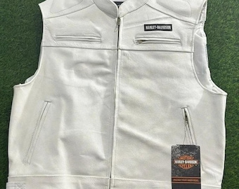 Weiße Echtleder Motorradweste für Herren, Side Lace Biker Gilet Weste