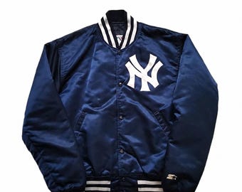 New York Yankees Navy Satin Bomberjacke, Vintage Baseball Varsity Streetwear Mantel