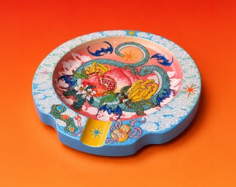 Handcrafted Underglaze Cigar Ashtray: Oriental Style, Decorative Ceramic Vessel, Ritual Home Object, Luxury Desk Accent | Tao Inspired