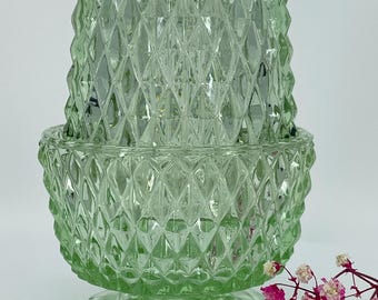 Vintage Indiana Glass Diamond Point Fairy Lamp, Mint Green, Mid-Century Modern Candle Holder
