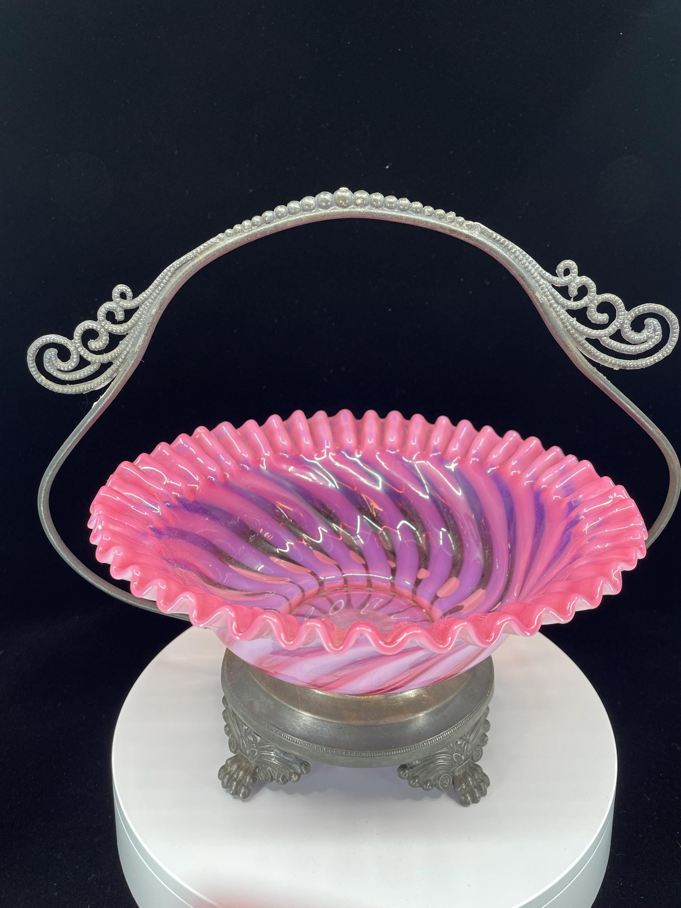 Fenton Pink Glass Bride Basket - Etsy
