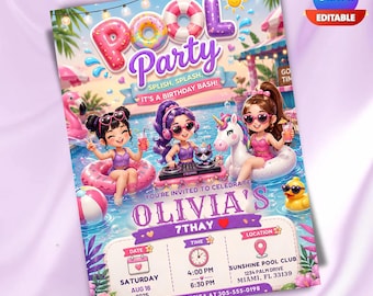 Kpop Birthday Invitation Editable Canva Template, Anime Party Invite for Kids Kpop Pool Party Printable Birthday Invitation Digital Download