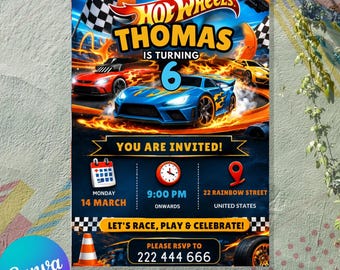Editable Hot Cars Birthday Invitation Template Printable Racing Invite for Boys Race Party, Hot Wheel Birthday Invitation, Digital Download