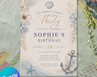The Summer I Turned Pretty Birthday Invitation Coastal Birthday Invite Beach Party Digital Download