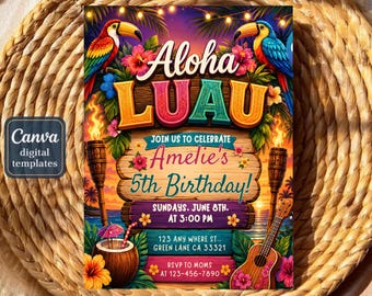 Aloha Pineapple Pool Birthday Invitation | Editable Instant Digital Download | Printable Luau Party Invite | Tropical Summer Theme Card