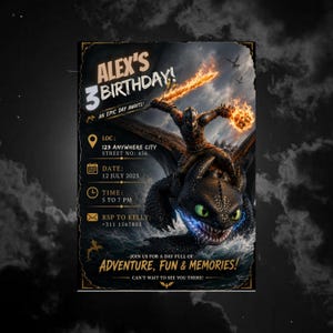 Dragon Party Birthday Invitation Template, Instant Editable Kids Viking Toothless Birthday Invites, How To Train Your Dragon Party
