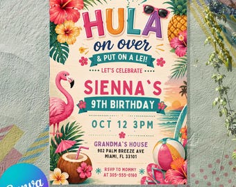 Editable Aloha Pineapple Pool Birthday Invitation | Digital Download | Printable Luau Party Invite | Tropical Summer Theme Card